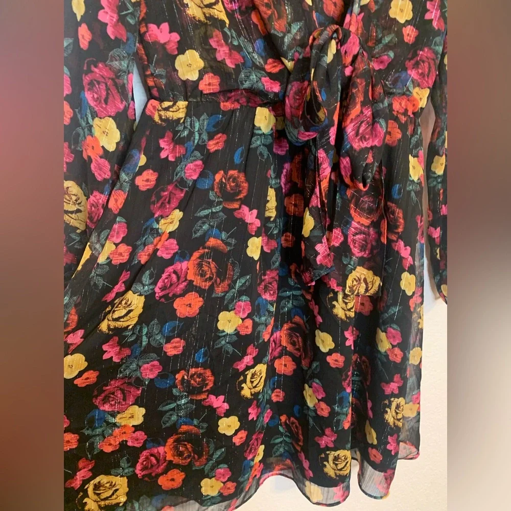 Rachel Rachel Roy Women's Tie-Waist Floral Print Dress Black Size Medium - Picture 7 of 10